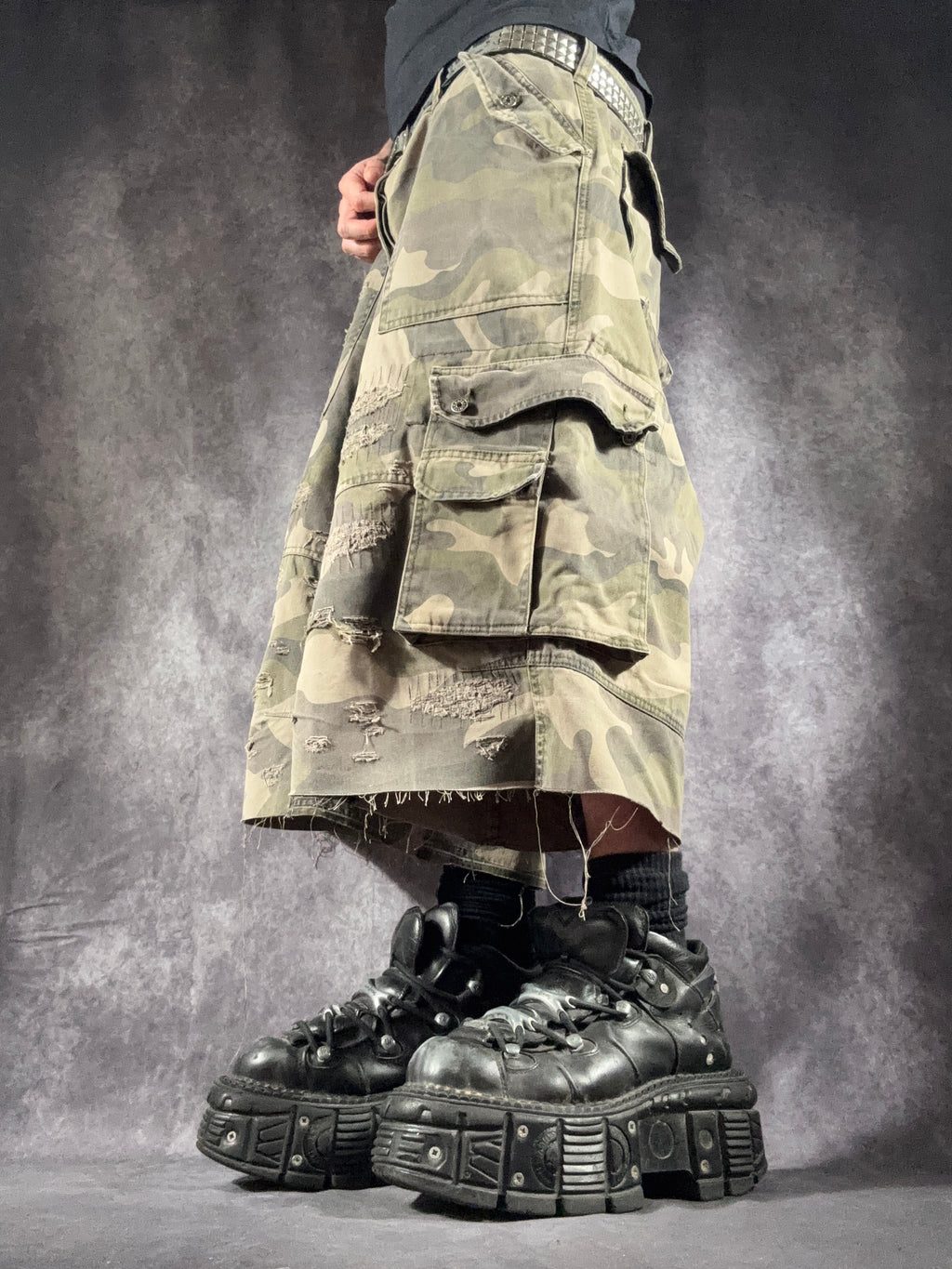 Big Baggy Distressed Repair Camo Short