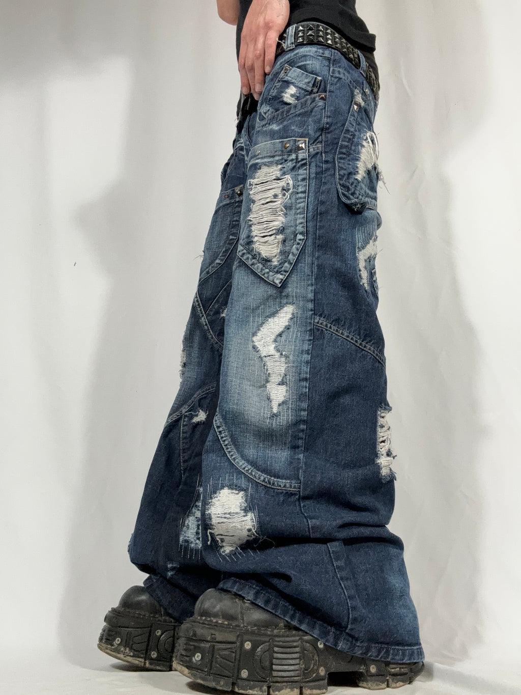 Baggy Flared Distressed Repair Jeans