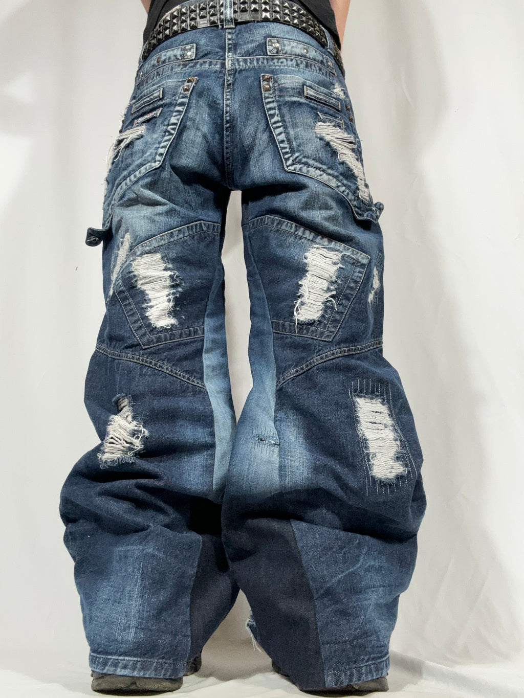 Baggy Flared Distressed Repair Jeans