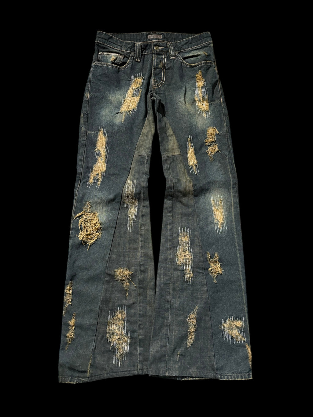 Flared Distressed Dirty Repair Jean