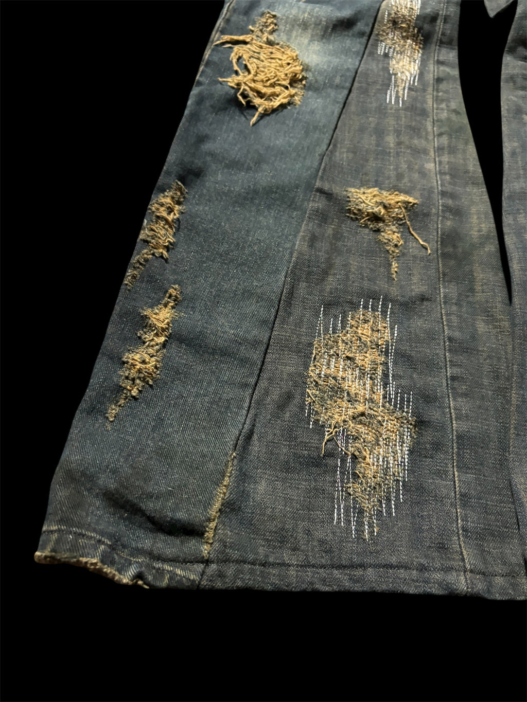 Flared Distressed Dirty Repair Jean