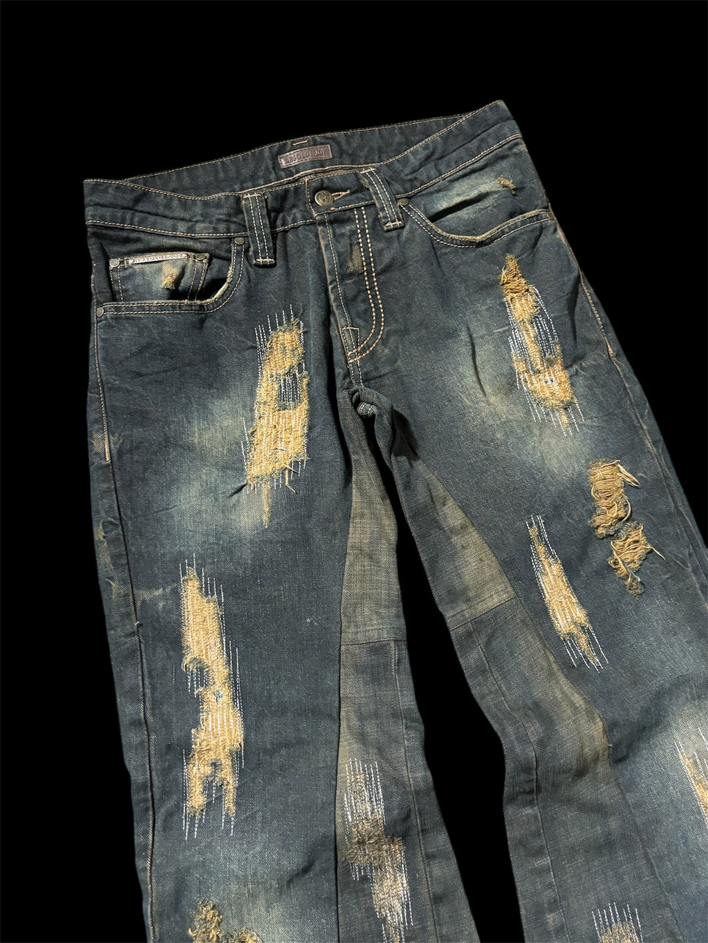 Flared Distressed Dirty Repair Jean