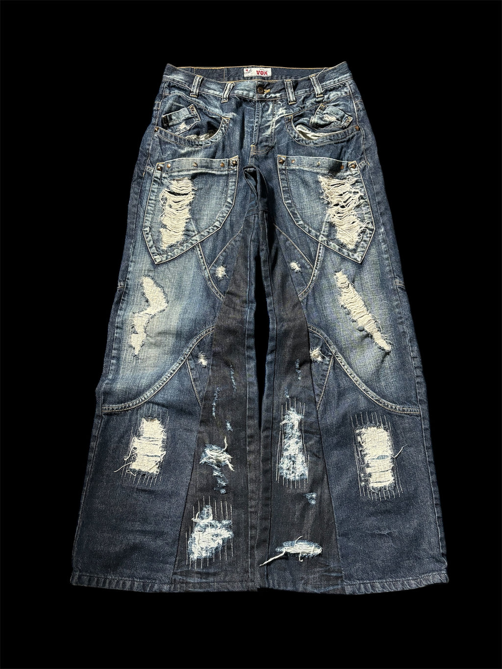 Baggy Flared Distressed Repair Jeans