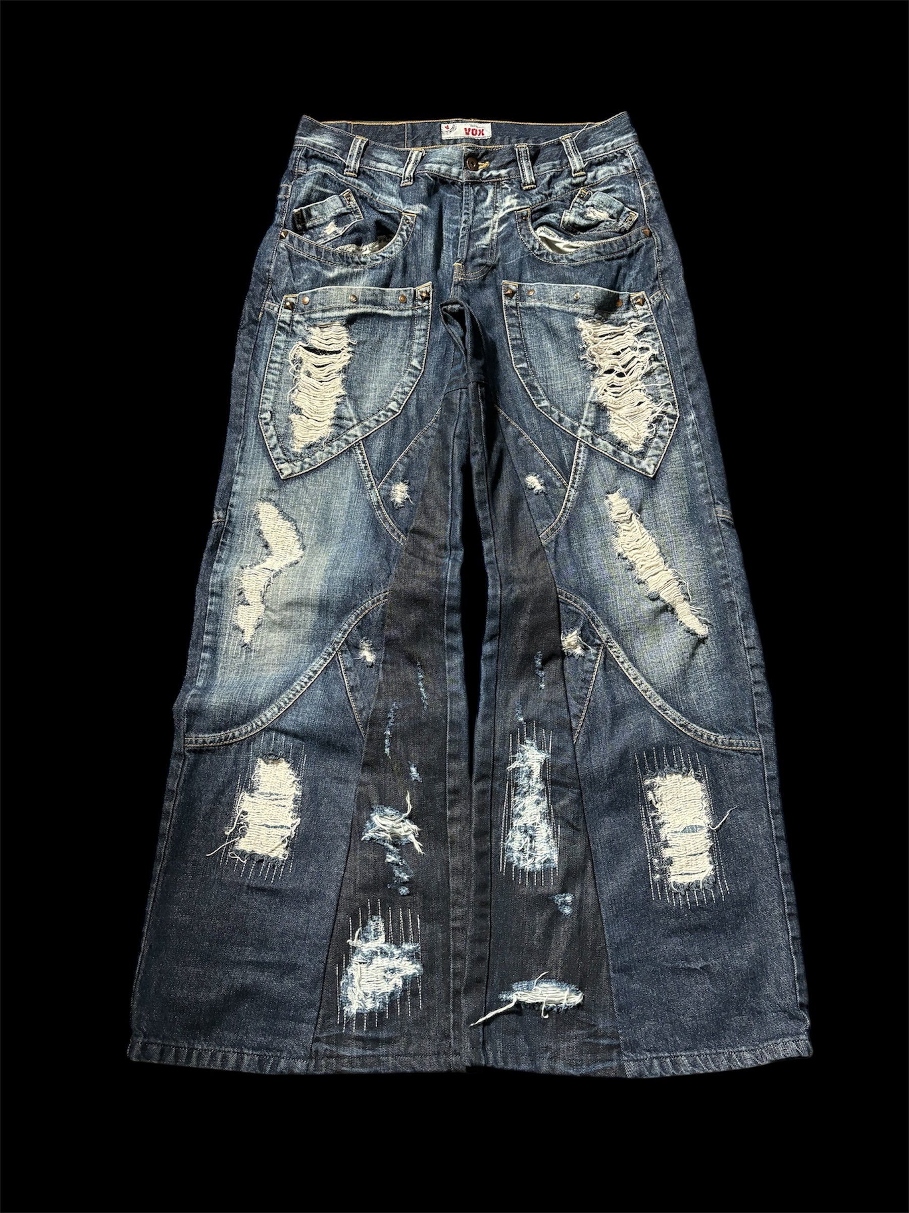 Baggy Flared Distressed Repair Jeans