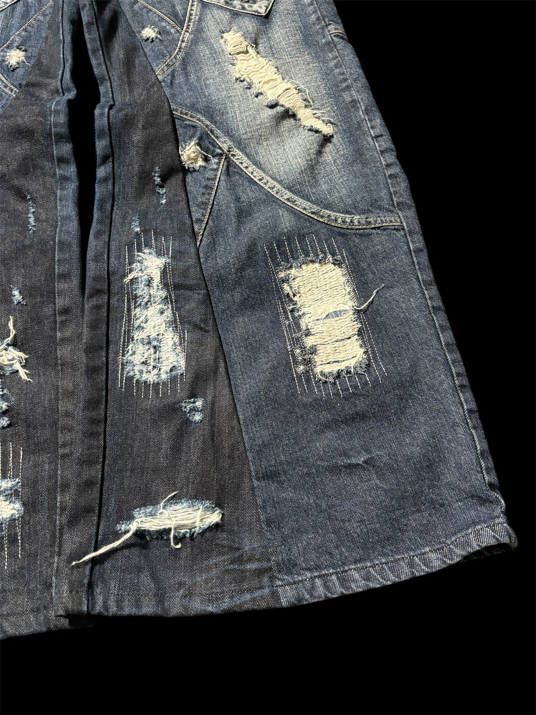 Baggy Flared Distressed Repair Jeans