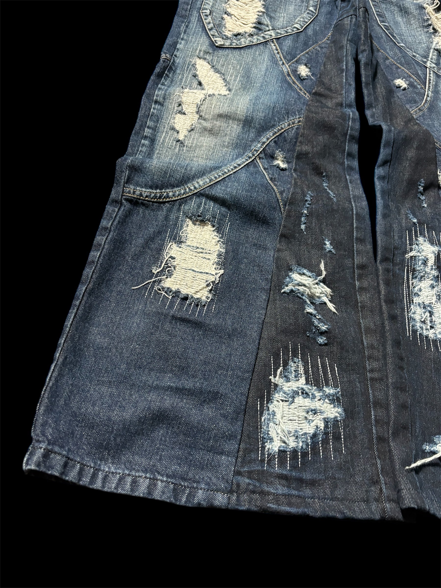 Baggy Flared Distressed Repair Jeans
