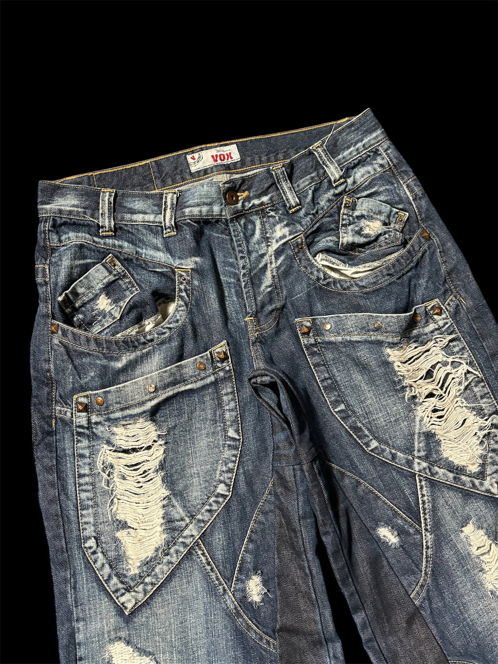 Baggy Flared Distressed Repair Jeans