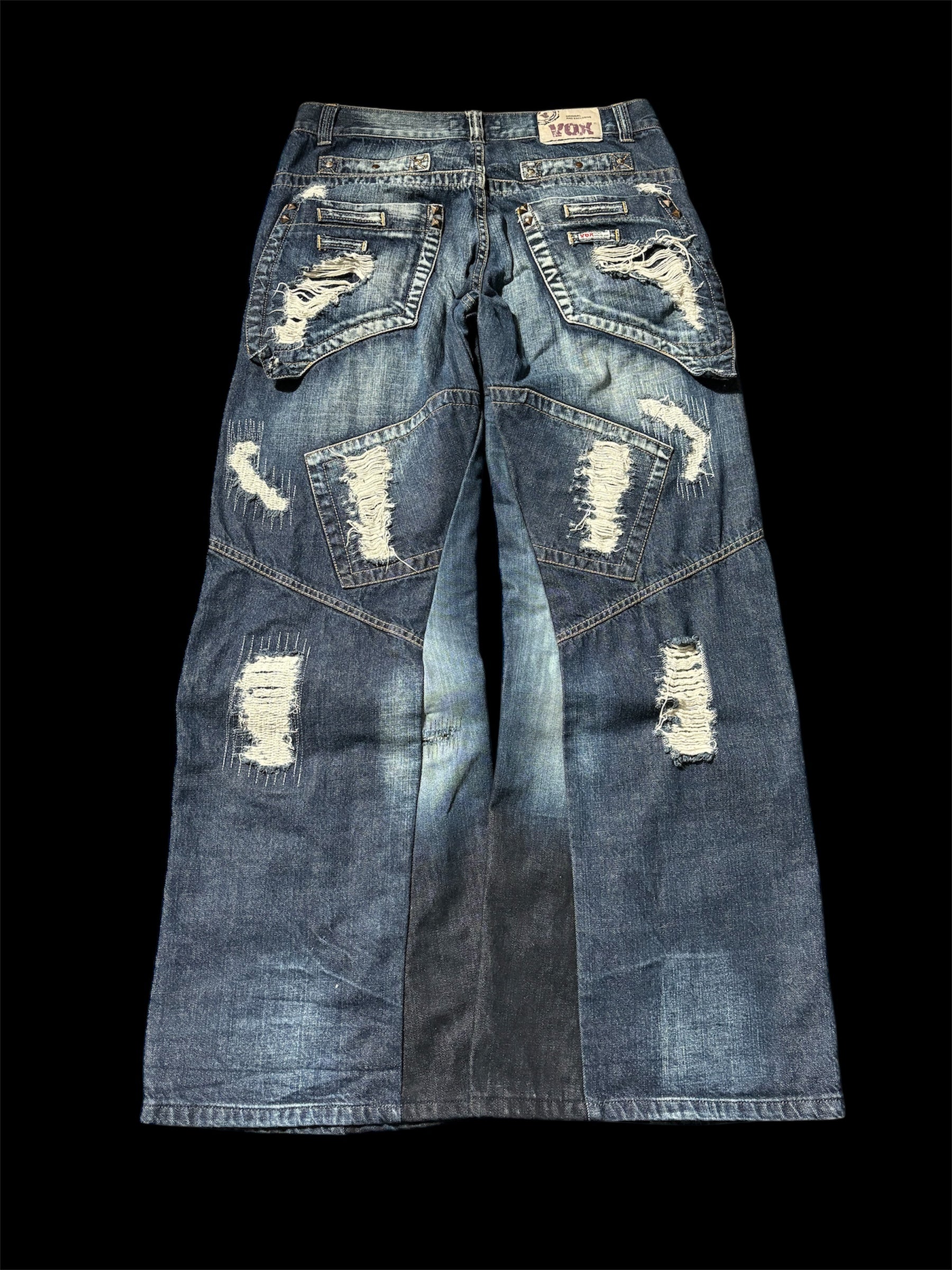 Baggy Flared Distressed Repair Jeans