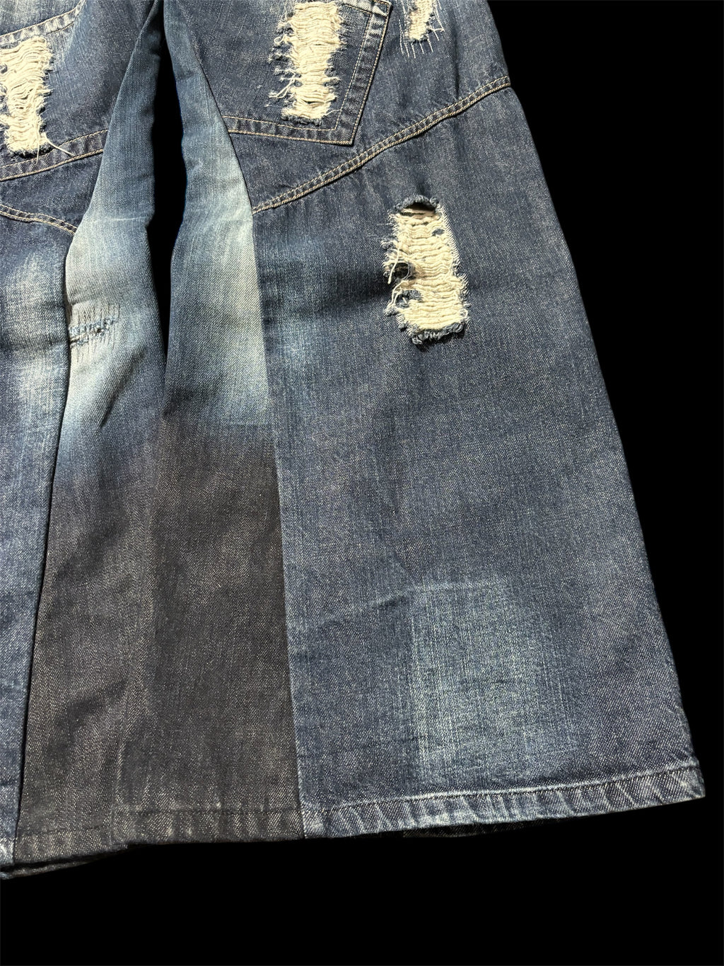 Baggy Flared Distressed Repair Jeans