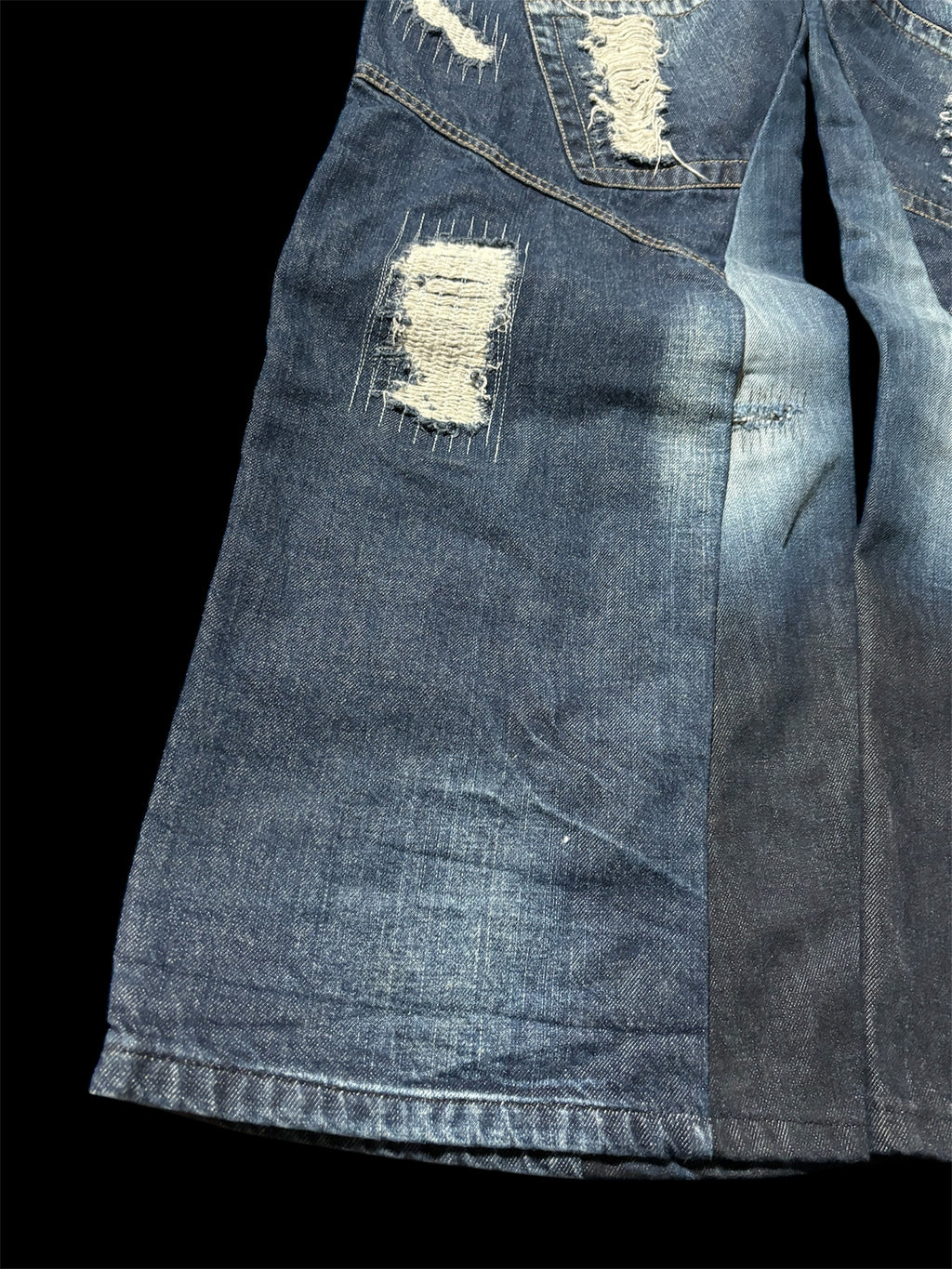 Baggy Flared Distressed Repair Jeans