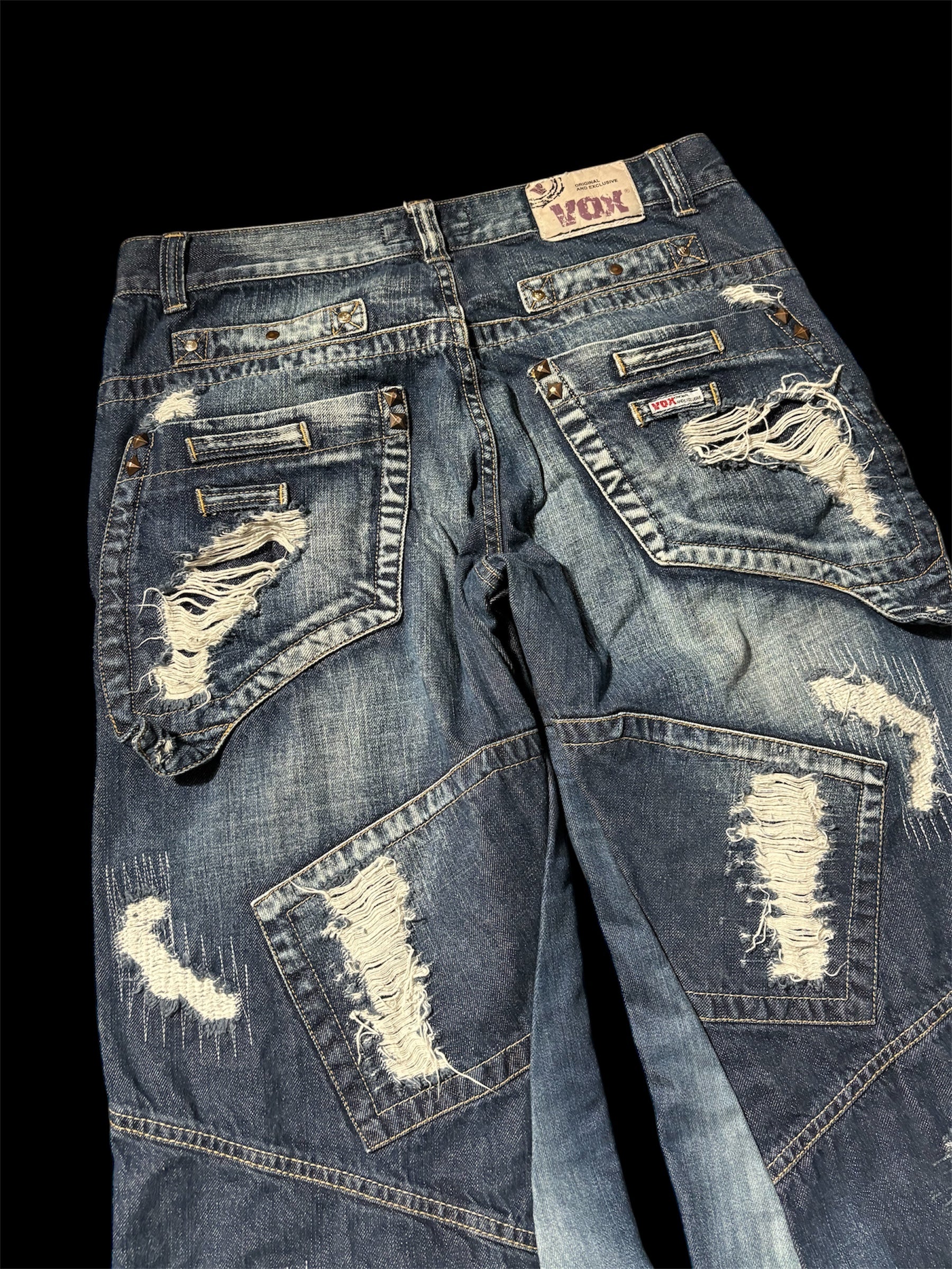 Baggy Flared Distressed Repair Jeans