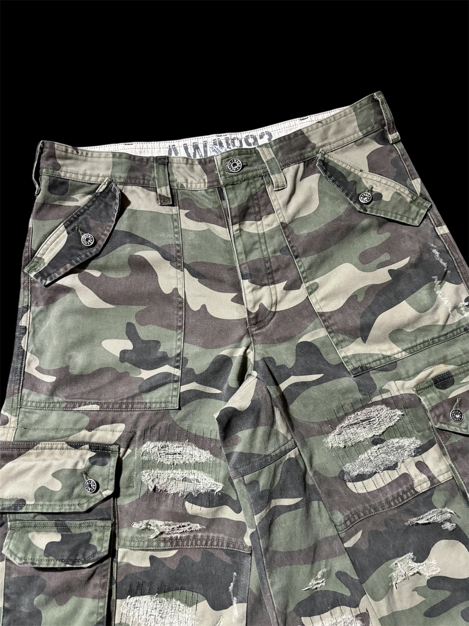 Big Baggy Distressed Repair Camo Short